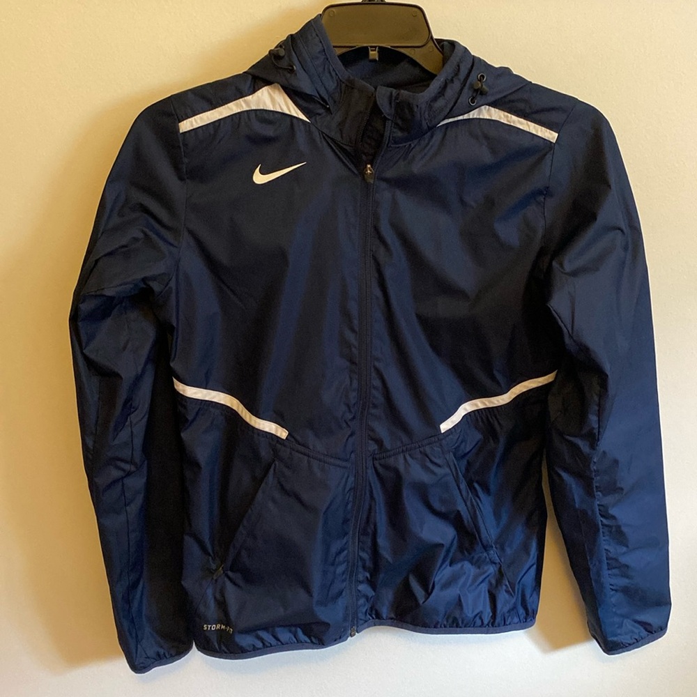 Nike Stormfit Womens Jacket Polyester Navy Blue Size Small Hooded Lined
